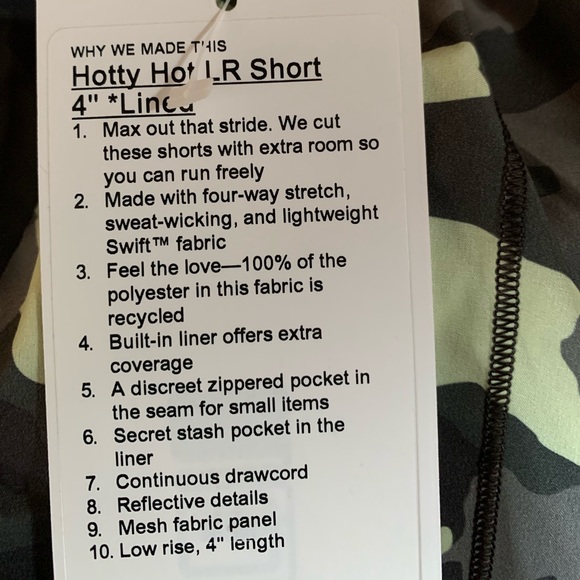 LULULEMON HOTTY HOT SHORT 4”-CRISPIN GREEN CAMO, 8 - Picture 9 of 11